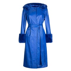 Trench en cuir bleu avec fausse fourrure Verheyen London, taille 8