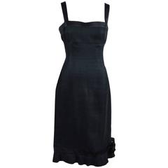 Vintage Valentino Black Woven Flax Linen Bow Detail Flounce Hem Sleeveless Dress