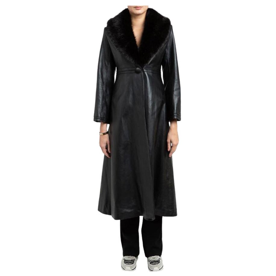 Verheyen London Bespoke Edward Leather Trench Coat in Black, Size 14 For Sale