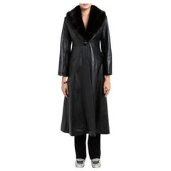 Verheyen London Bespoke Edward Leather Trench Coat in Black, Size 14