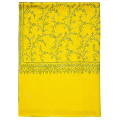 Hand Embroidered 100% Cashmere Shawl Scarf in Yellow Made in Kashmir India
