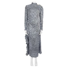 Alessandra Rich Blue Silk Leopard Print Maxi Dress Size L