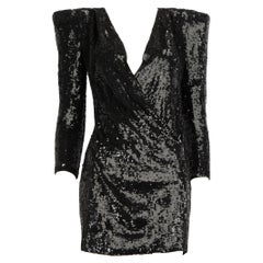 Balmain Black Silk Sequinned V-Neck Mini Dress Size M