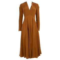 Victoria Beckham Brown Silk Midi Cut Out Dress Size S