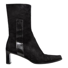 Gucci Black Suede Square Toe Heeled Boots Size IT 38