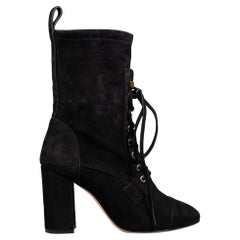 Used Stuart Weitzman Black Suede Tie Up Boots Size IT 38
