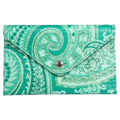 Etro Green Patent Paisley Print Wallet