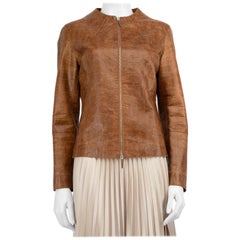 Mulberry - Giacca in pelle marrone con stampa a rilievo Taglia XL
