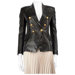 Pierre Balmain Black Leather Double Breasted Button Blazer Size S
