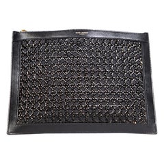 Saint Laurent Black Leather & Wicker Clutch Bag