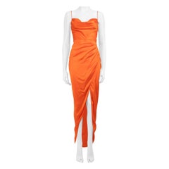Alessandra Rich Orange Silk Cowl Neck Maxi Dress Size XS