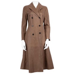 Valentino Garavani Brown Leather Long Trench Coat Size S