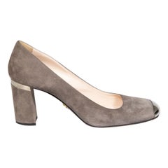 Prada Grey Suede Metal Cap-Toe Pumps Size IT 38.5