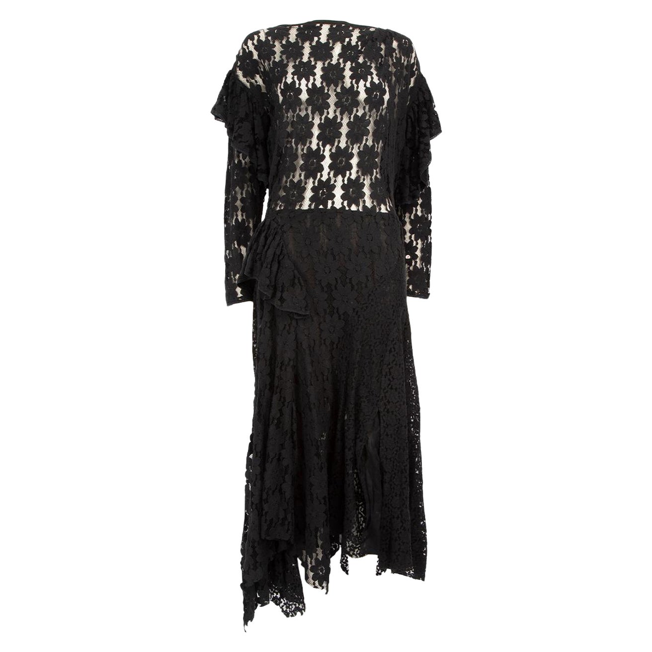 Isabel Marant Isabel Matant Étoile Black Floral Lace Ruffled Dress Size L For Sale