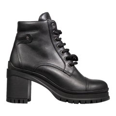 Prada Black Lace Up Leather Combat Boots Size IT 36.5