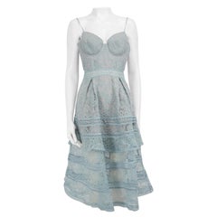 Self-Portrait Blue Lace Tiered Skirt Midi Dress Size M