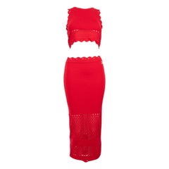 Patrizia Pepe Red Top & Skirt Scallop Detail Co-ord Size XS