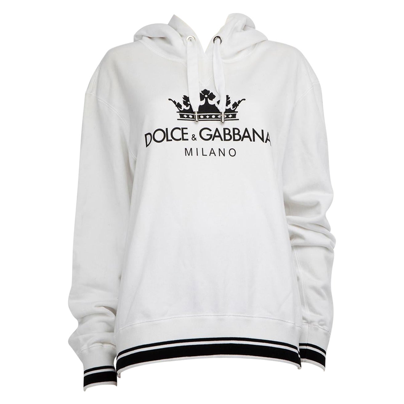 Dolce & Gabbana White Cotton Logo Hoodie Size XXS For Sale