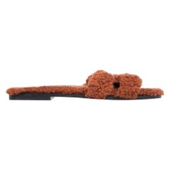 Hermès Brown Rose Aube Oran Shearling Sandals Size IT 40