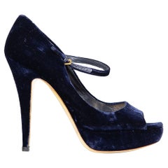 Miu Miu Blue Velvet Peep Toe Heels Size IT 39