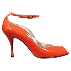 Dolce & Gabbana Orange Patent Peep Toe Heels Size IT 38.5