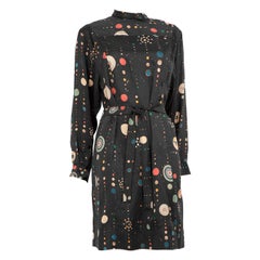 Isabel Marant Black Silk Planet Print Dress Size XS