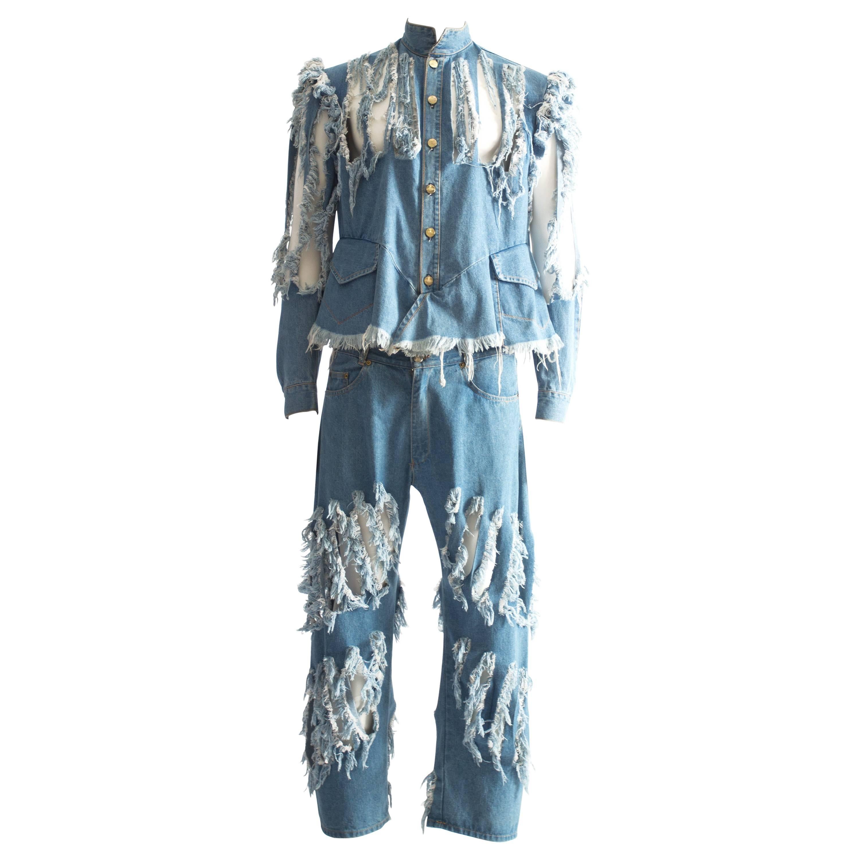 Vivienne Westwood Mens 'Cut, Slash and Pull' denim suit, ss 1991