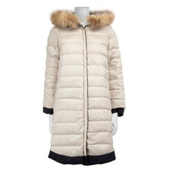 Max Mara Navy & Ecru Reversible Raccoon Fur Parka Size XS