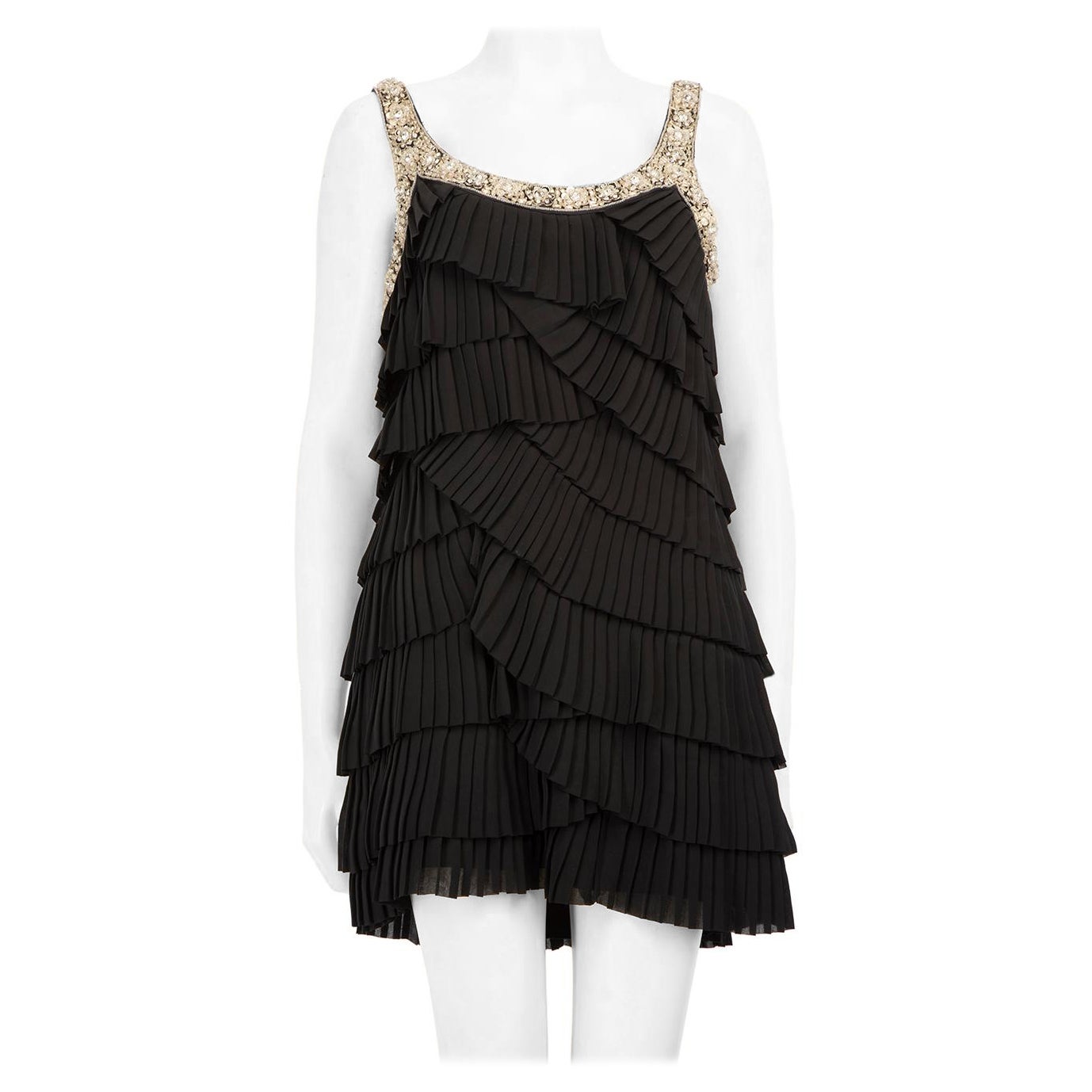 Rachel Gilbert - Vestito nero con volant e abbellito taglia XS in vendita