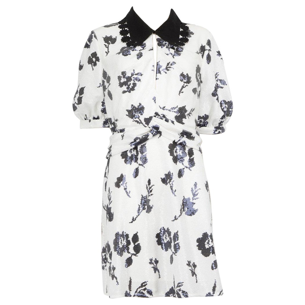 Self-Portrait White Floral Sequinned Dress Size XL For Sale