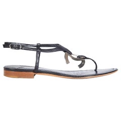 Chanel Black Leather Interlocking CC Logo Sandals Size IT 39