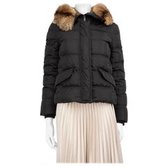 Prada Black Fox Fur Trim Parka Coat Size XS