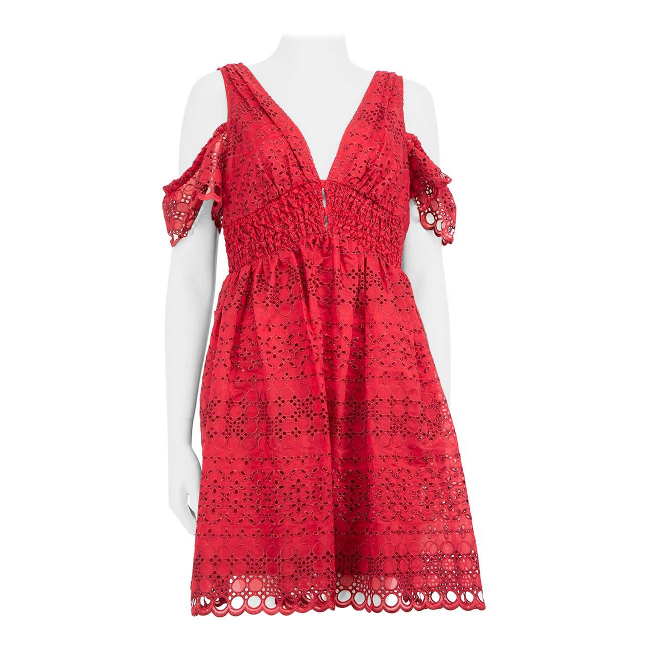 Self-Portrait Vestido Broderie Hombros Fríos Rojo Talla XL en venta