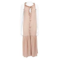Bottega Veneta Vestido Midi Volante Seda Rosa Talla S