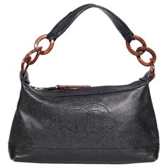 Chanel 2002-03 Black Leather CC Wood Chain Bag