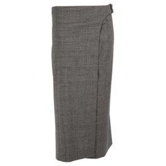 Balenciaga - Gonna midi in lana grigia con motivo tartan Taglia M