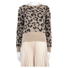 Max Mara Grey Wool Leopard Pattern Knit Jumper Size S