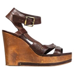 Chloé Brown Leather Stud Wedge Sandals Size IT 39