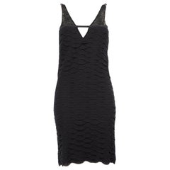 Chanel Black Fish Tail Textured V-Neck Mini Dress Size M