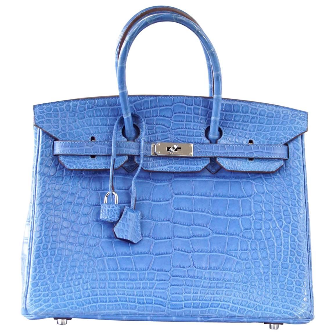 Hermes Birkin 35 Bag Mykonos Matte Alligator Palladium Hardware 