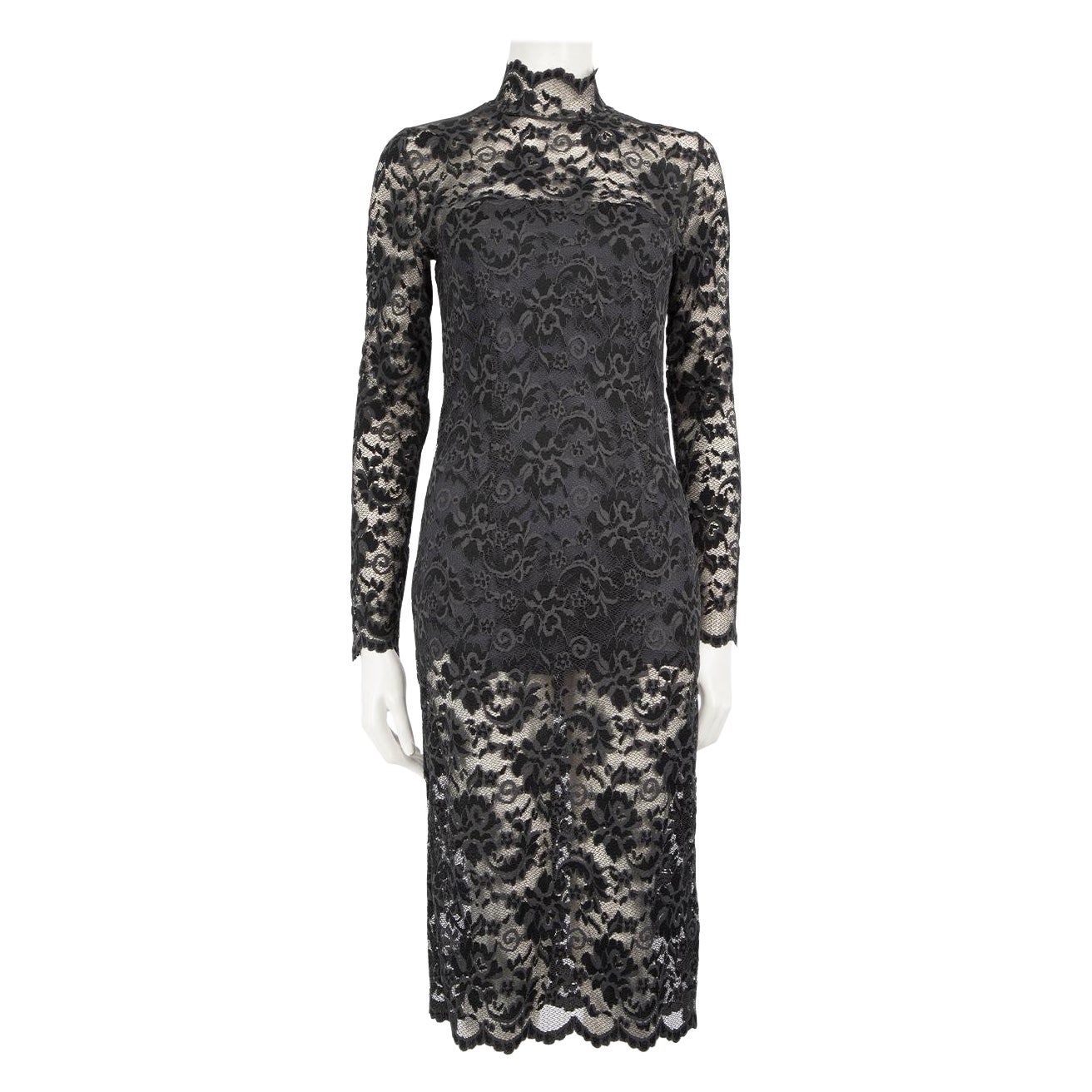 Ganni Grey Floral Lace Midi Dress Size M For Sale