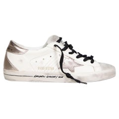 Golden Goose FW24 White Leather Metallic Trim Trainers Size FR 42