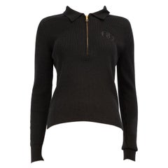 Bally Black Logo Embroidered Ribbed Knit Jumper Size L