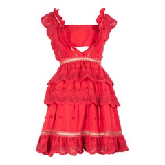 Self-Portrait Red Lace Trim Mini Dress Size XS