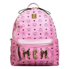 MCM Pink Leather Visetos Studded Backpack