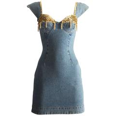 Katharine Hamnett denim mini dress with tassels, circa 1990s 2