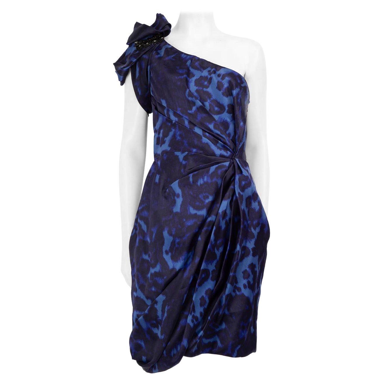 Marchesa Blue Silk Leopard Pattern Dress Size XXL For Sale
