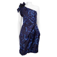Marchesa Blue Silk Leopard Pattern Dress Size XXL