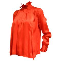 Gorgeous 1990s Chanel Vivid Red Silk Blouse