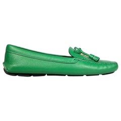 Prada Green Saffiano Leather Bow Loafers Size IT 39